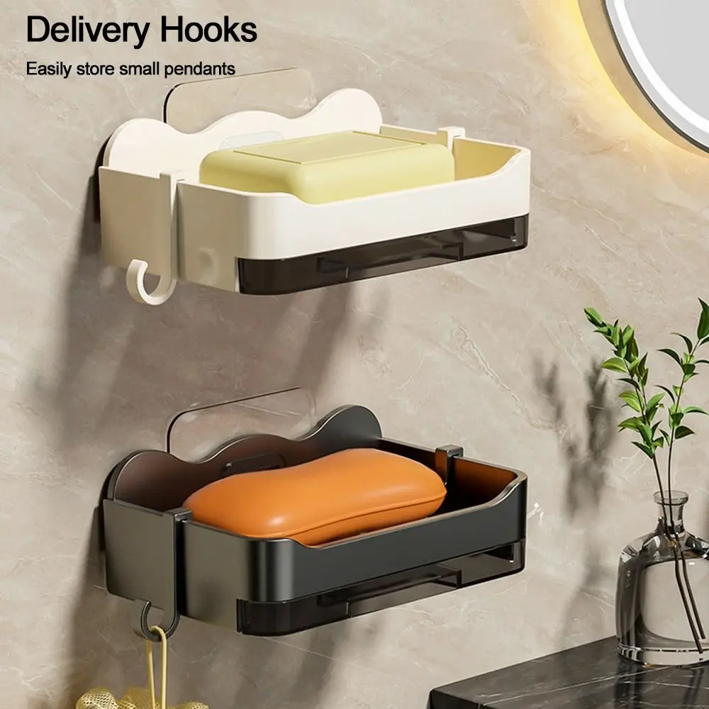 

With Drain Tray Soap Dish Durable Drainable Plastic Soap Box Wall Mounted Storage Rack Bathroom Kitchen Sink Organizer