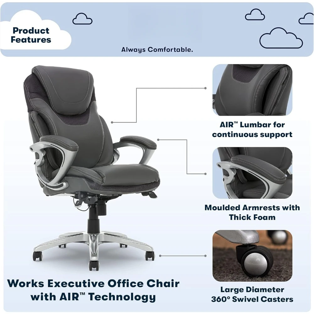Bryce Executive Office Chair, Ergonomic Computer DeskChair with Patented AIR Lumbar Technology, Comfortable Layered Body Pillows 4