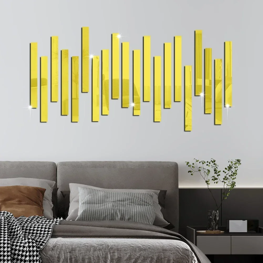 10PC Long Strip Acrylic Mirror Wall Sticker 5*20CM Self Adhesive Mosaic Sticker Living Room Background Wall Waistline Home Decor