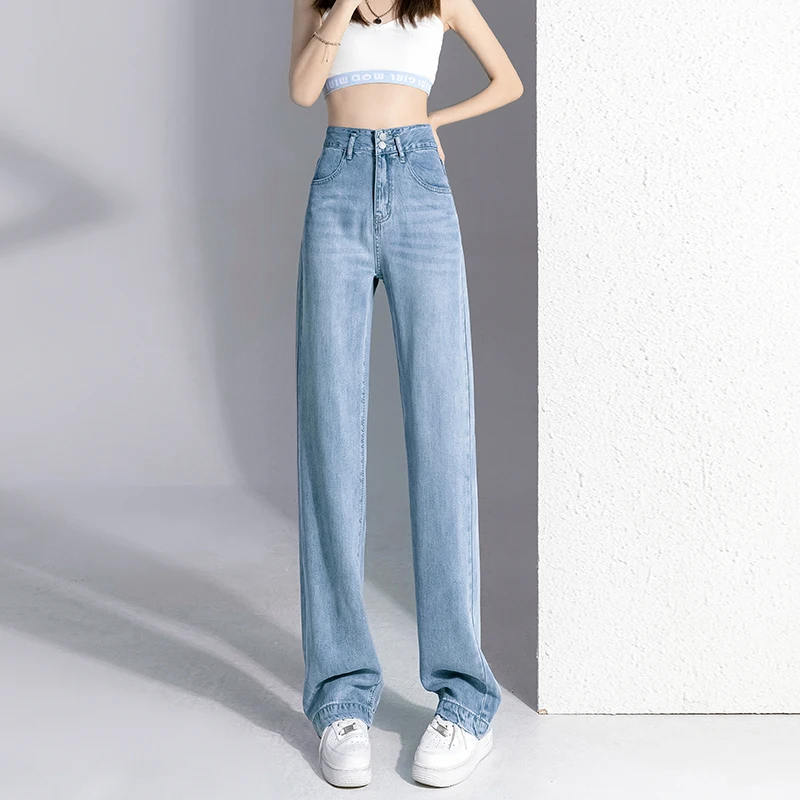 Summer Ultra-thin Women's Jeans 100% Lyocell Cool Comfortable Baggy Straight Denim Pants Korean Street Fashion High Waisted 6