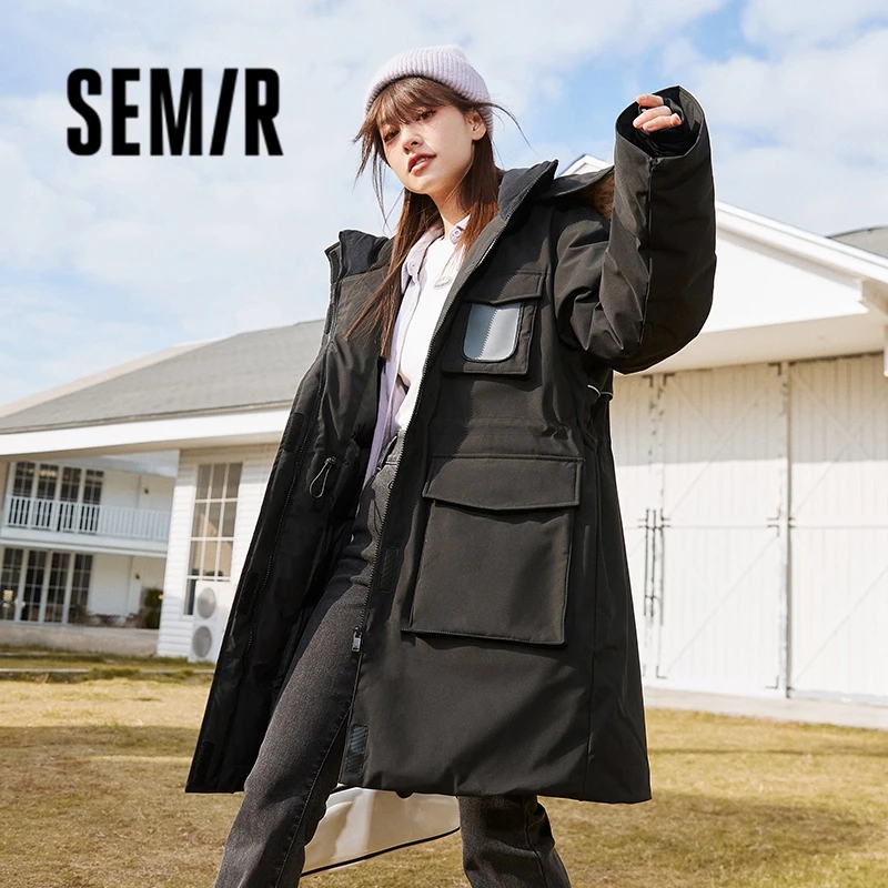 Semir Down Jacket Women Long Three-Proof Loose Handsome Fashionable 2023 Winter New Hooded Warm Thick Coat