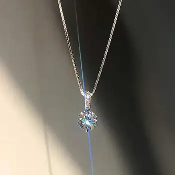 Korean Fashoin Silver Color Zircon Necklace For Women Jewelry 2025 Trending New Luxury Women's Crystal Small Pendant Necklaces