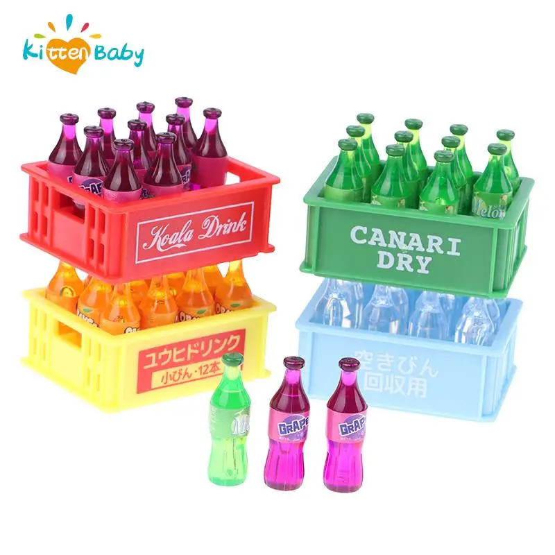 

12pcs New Dollhouse Miniature Mini Coke Beverage Bottle Soda Drink with Storage box Pretend Play Food Toy Kitchen Accessories