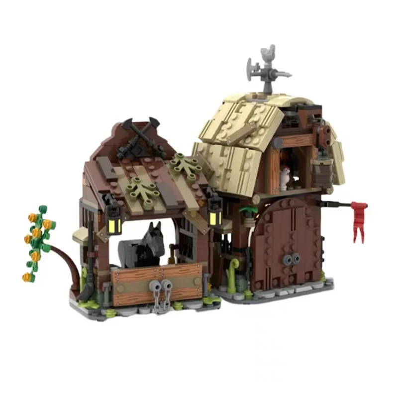 

MOC Medieval Military Castle Blocks Knights Bakery Street View Barns Stable Soldiers Army War Weapons Brick Children Toys