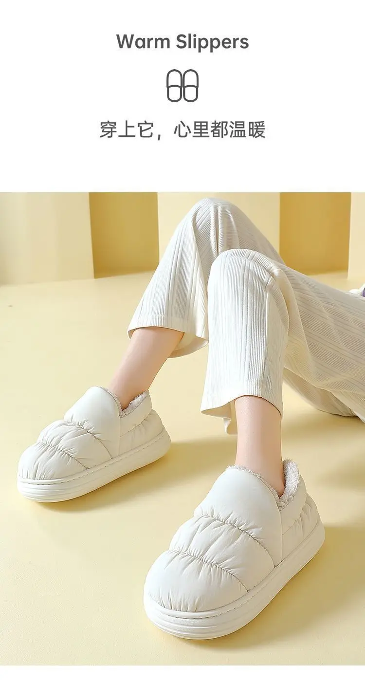 Shevalues Winter-Hausschuhe aus Daunenstoff für Damen, Plattform, weiche Sohle, für den Innenbereich, Plüschfutter, Outdoor-Damen-Baumwollschuhe – Detail 5