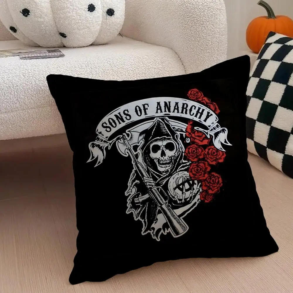 American Biker Drama S-Sons of Anarchy 쿠션 커버 투척 베개 커버 숨겨진 버튼 내구성이 뛰어난 폴리에스테르 의자 쿠션
