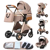 Poussette de bébé luxueuse 3 en 1, landau de voyage Portable, pliable, paysage haut, cadre en aluminium, voiture pour nouveau-né 4
