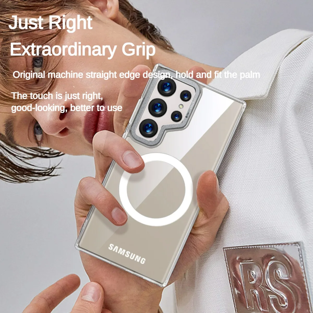 For Magsafe Samsung Galaxy S24 S23 Ultra Plus Case Skin Friendly Transparent Metal Lens Magnetic Wireless Charging Hard Cover