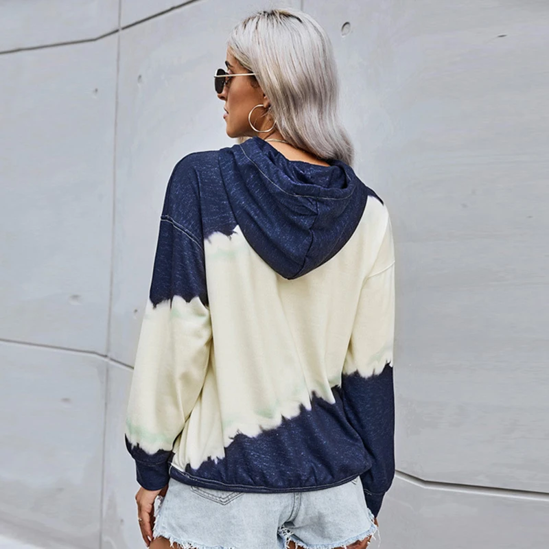 Fall Winter Fashion Tie Dye Printing Streetwear Casual Pullover Sport Top Hoodie Long Sleeve Simple Loose Harajuku Sweater Women