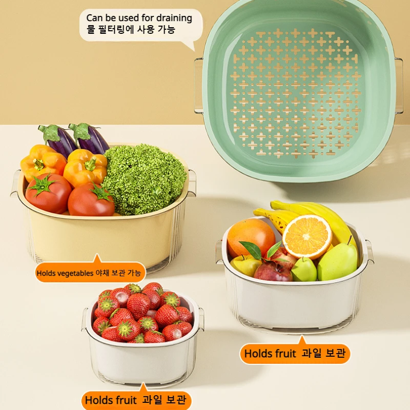 Kitchen Double Drainage Household Dishwashing Basket Multi-function Thickened Plastic Drainer Fruit Basket Water Filter