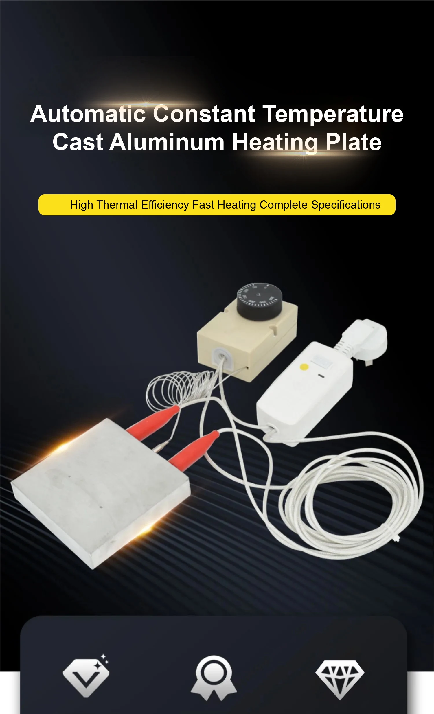 ZLJRB Cast Aluminum Adjustable Heating Plate Set 220V Thermostat Heater 50-300°C