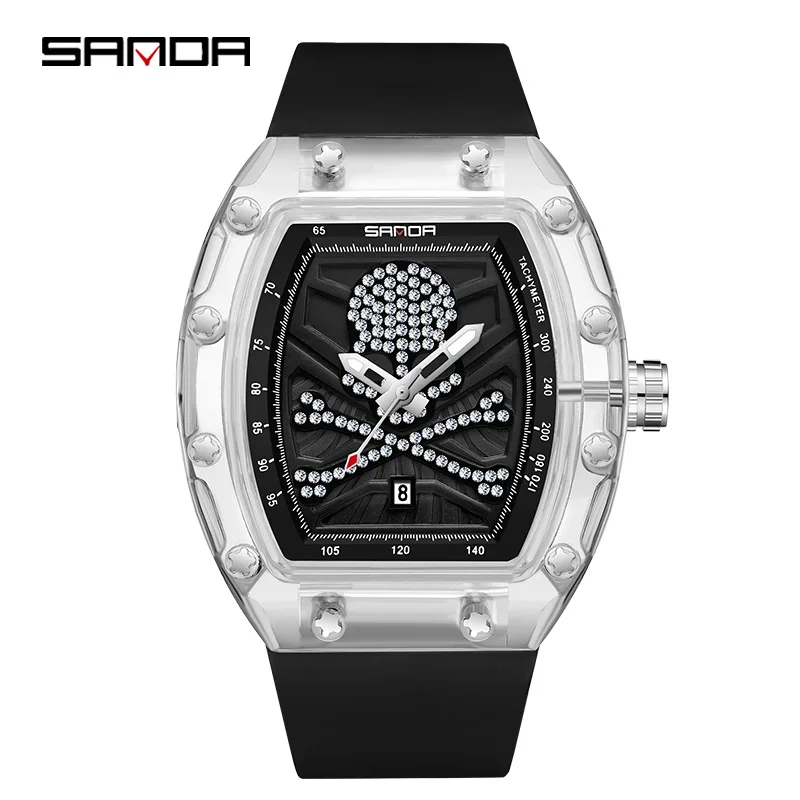 SANDA Sanda new 7051 hot selling quartz watch fashion trend cool brick embellished skull watch mens watches