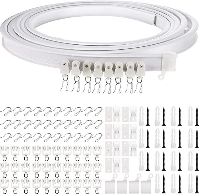 Bendable Curtain Track White Plastic Nano Silencer Flexible Curtain Accessories Kit Curved Straight Top/Side Mounted 1/2/3/4/5m