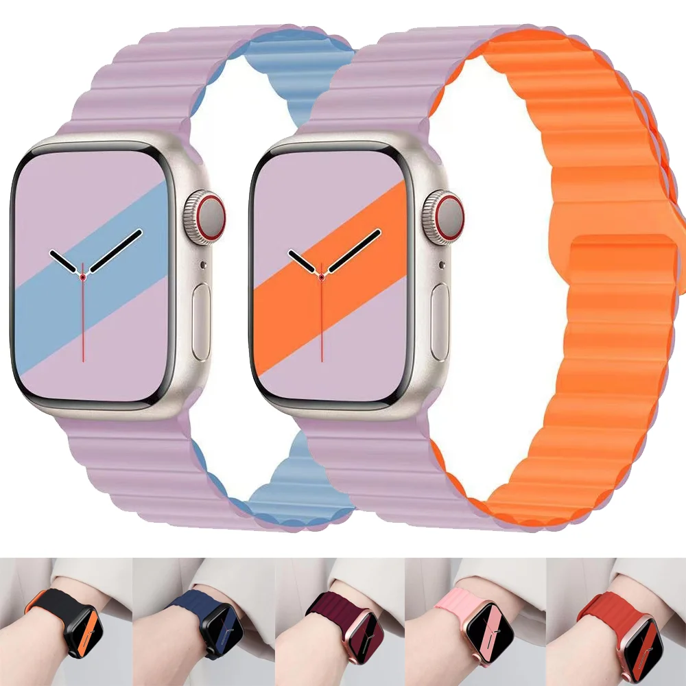 

Silicone Magnetic Strap For Apple Watch Band 44mm 45mm Ultra2 49mm 40mm 41mm 38/42mm sport Bracelet iWatch Series 9 8 7 6 SE 5 4