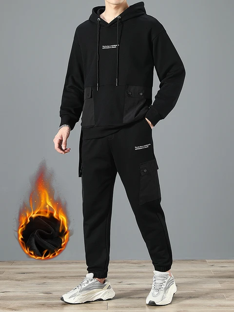 Homme Thermique Polaire Doublé à Élastique Sport Jogging Hiver