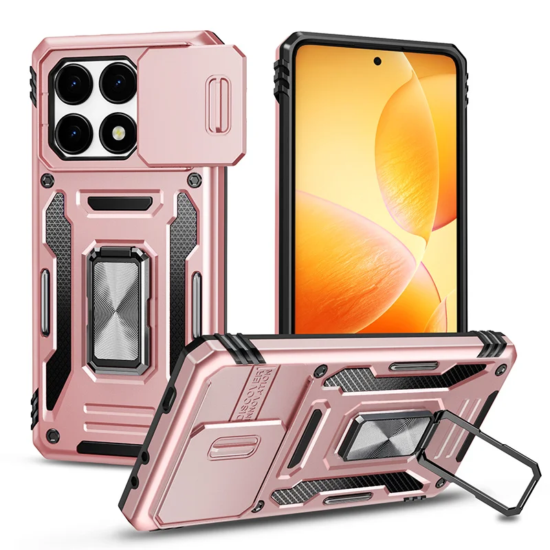 Shockproof Armor Case with Slide Lens Protector - Durable Back Cover