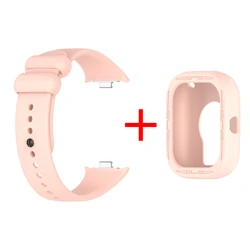 Rubber Silicone Smart Watch Strap Bracelet with Bumper Shell Casing Cover Accessory for Redmi Watch 4 (Pink Strap Case)
