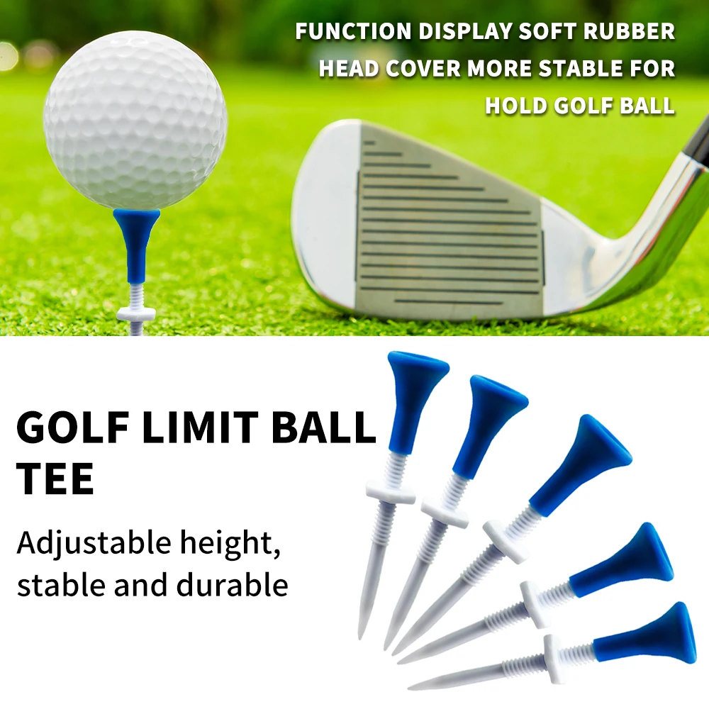 Golf Tees 5pcs Plastic Golf Tees 85mm/3.34in Adjustable 22mm/0.87in Soft Rubber Head Durable and Lightweight for Steady Shots