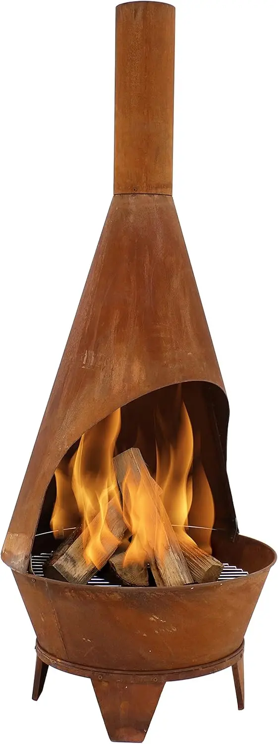 6-Foot Rustic Oxidized Cold-Rolled Steel Mexican-Style Chiminea - Rust Patina - Built-in Wood Grate 2