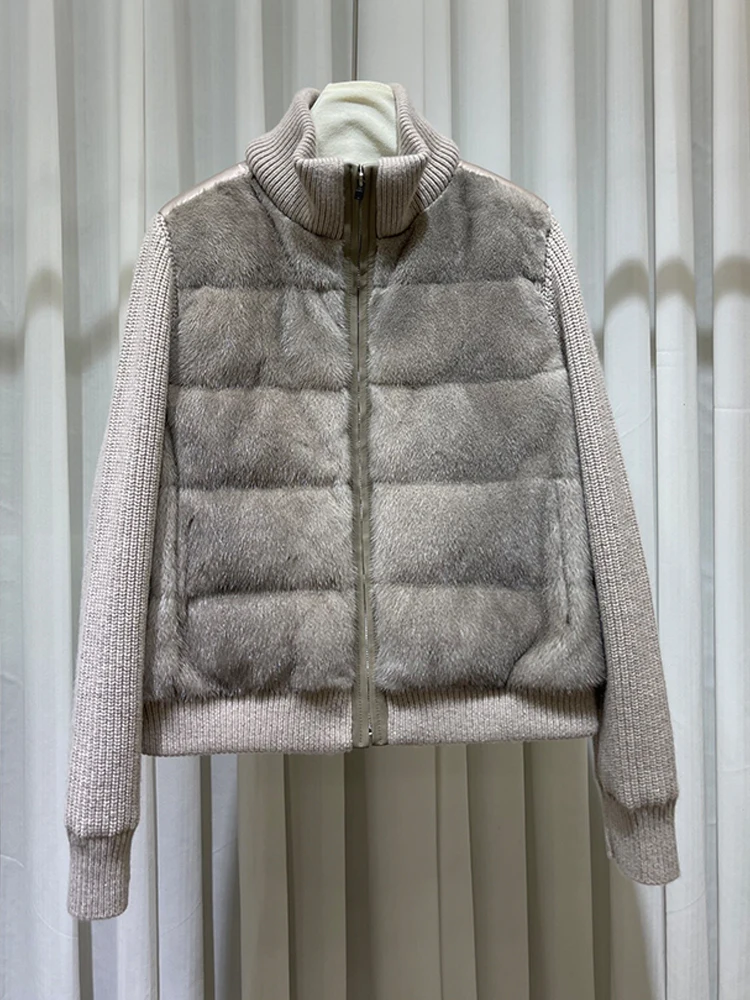 Women Winter Warm Natural Goose Down Puffer Jacket Cashmere Wool Jackets Real Mink Fur Coat Thick Female Outwear Coat