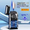 Creative Voice Controlled Ignition Gas Lighter Color Light Battery Display Open Fire Switching Jet Fire USB Electric Lighters 2