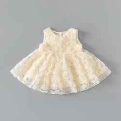 Elegant Roses Summer Sundress for Girls - Perfect for Birthdays and Special Occasions (Beige)