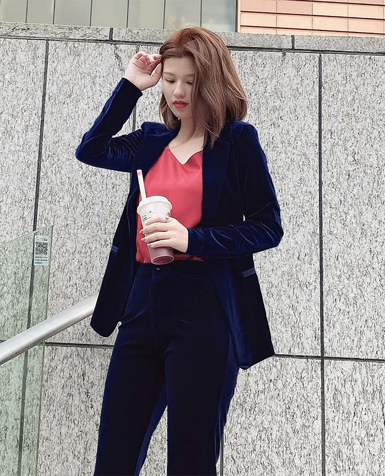 Black Velvet Blazer Women Blue Velvet 