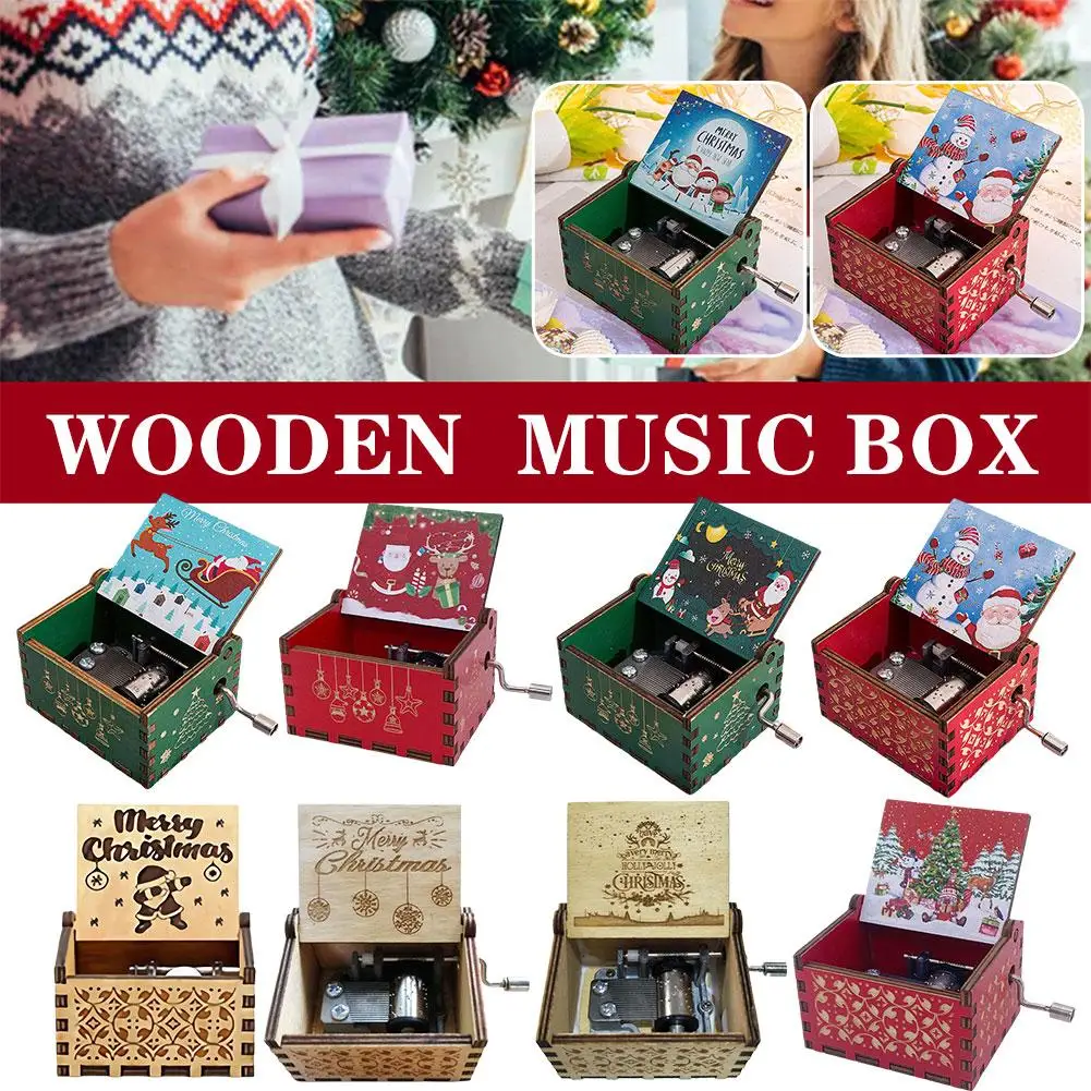 New Wooden Hand Crank Music Box Merry Christmas Music Wife Park Halloween Music Theme MY Box Jurassic TO Christmas Birthday V5P8