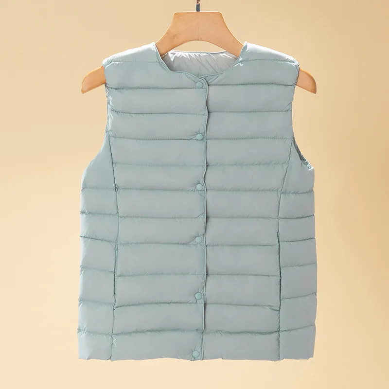 middle aged women down cotton vest autumn winter new jacket large size lightweight waistcoat warm vest mother wear vests m207 Autumn and Winter Lightweight down Jacket Women's Vest Season  round Neck Liner Vest Waistcoat White Duck down Large Size Coat