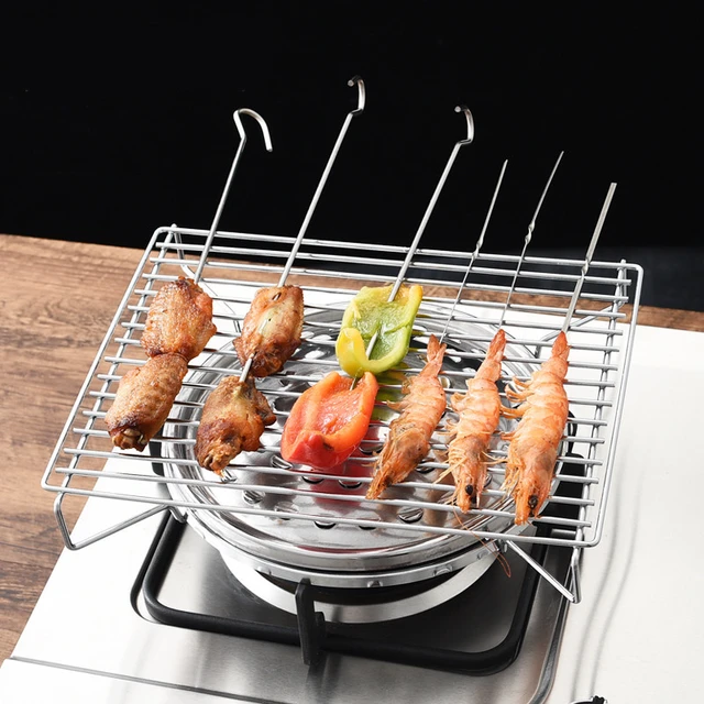 Stainless Steel Portable Folding Outdoor BBQ Rack Grill Barbecue Stove Oven  Gas Rack Camping Furnace Kitchen Accessories