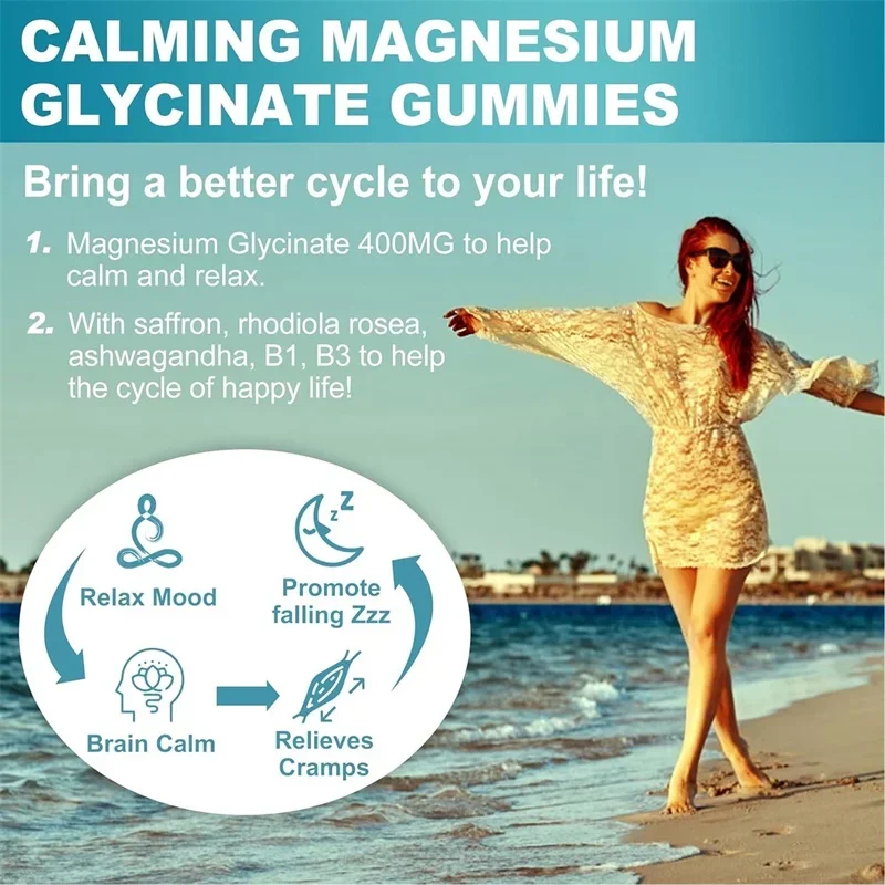 Magnesium Glycinate Gummies Ease Mood Relaxation Cognition and Sleep Quality Supports Nerve & Bone Muscle Health