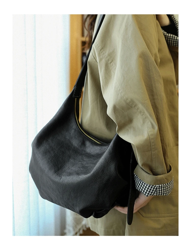 PNDME Einfache mode hochwertige erste schicht rindsleder frauen schulter tasche lässig designer handgemachte echtes leder unterarm tasche – Detail 13