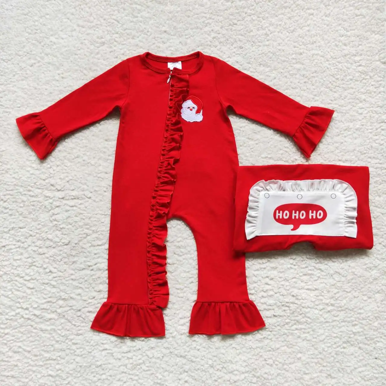 

Wholesale Hot Sale Children Embroidered Santa lace red zipper long-sleeved romper Newborn Toddler Baby Kids Boys Girls Clothes