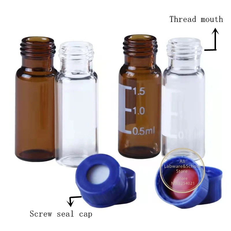 Lab 100pcs/pack 1.5/2ml Clear/brown Glass Headspace Sample Bottle Liquid Injection Chromatography Vial with Silicone Pad Cap
