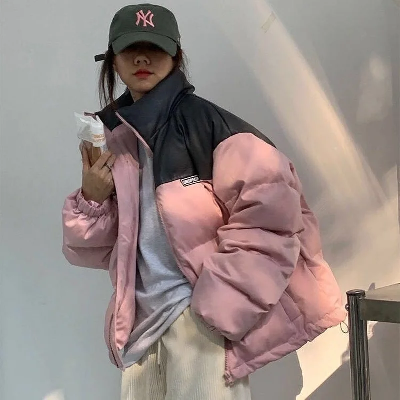 2024 Winter Women's Warmth and Thick Stand-up Collar Loose Parker Clothes New Zipper Jacket Korean Fashion Color Matching Jacket