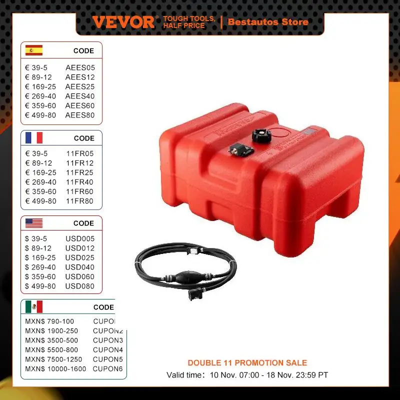 3/6/12Gal Marine Fuel Tank Portable Boat Fuel Gas Tank with Hose for Yacht Outboard Engine Fishing Boats petrol can