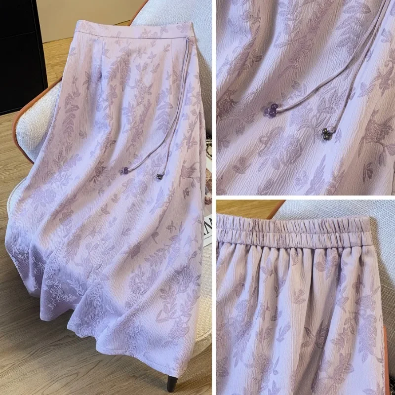 Vintage Women Skirts New Spring/summer High Waist Loose Printed Chinese Style Skirt A-LINE Clothing 2024 Korean