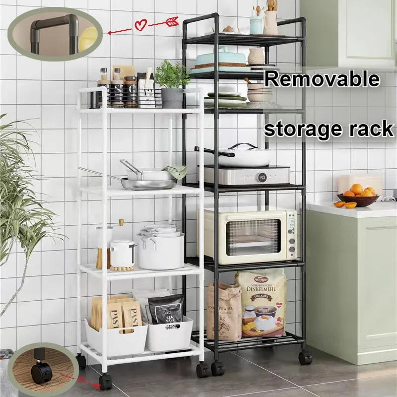 6-Layer Floor Standing Storage Rack Kitchen Bathroom Microwave Rack with Pulleys Movable Home Storage Organization Accessories