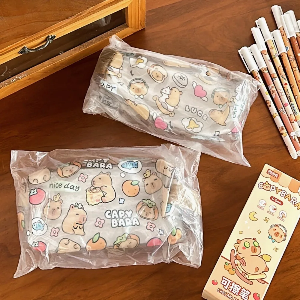 Cute Cartoon Capybara Transparent Pencil Case Large Capacity Dirt Resistant And Waterproof Pencil Case Hand-Held