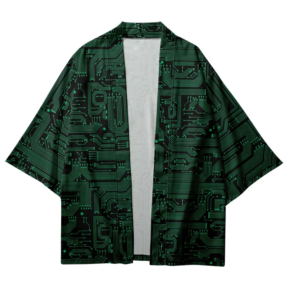Haori Obi Beach Yukata Green Printed Kimono Women Men Cardigan Japanese Summer Shirt Asian Clothing japanese kimono japanese kimono cardigan japanese kimono shirt