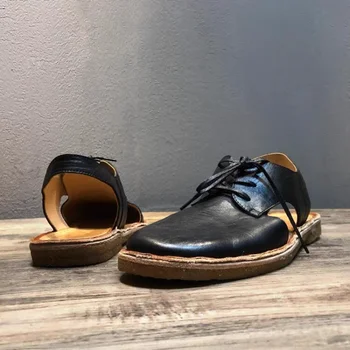 Handmade Premium Soft Sole Cowhide Sandals Men's Driving Vintage French Sandals Genuine Leather Comfortable Outdoor Beach Shoes