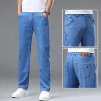 Printemps été affaires jean hommes bleu clair décontracté droit Stretch mode classique travail Denim pantalon marque vêtements 2