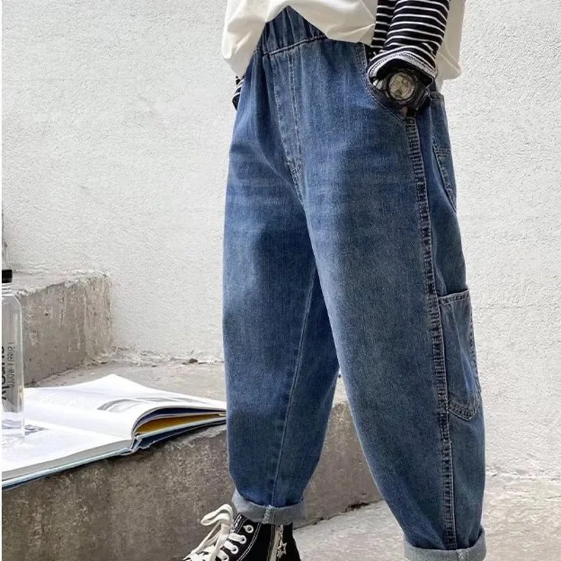 

New Boys Girls Cool Jeans Spring And Autumn Trousers Korea Style Concise Casual Loose Pants Children's Clothing Summer Pants