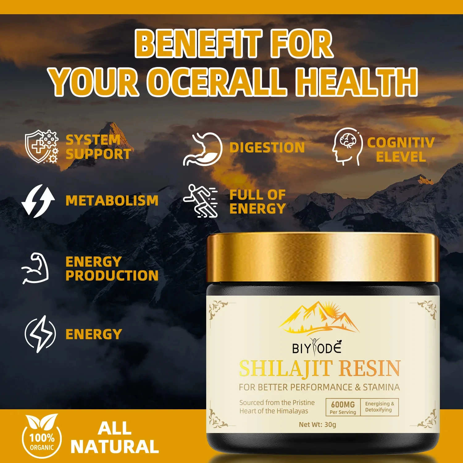 

SHILAJIT Himalayan 100% Pure Shilajit with Fulvic Acid & 85+ Trace Minerals Complex for Energy With Spoon 30g Resin