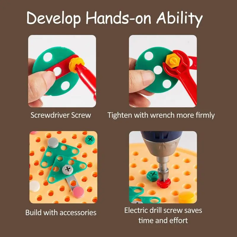 Drill Set 203pcs Electric Drill And Screw Design Art Puzzle Drilling Toy STEM Building Toys Screwdriver Set For Boys And Girls