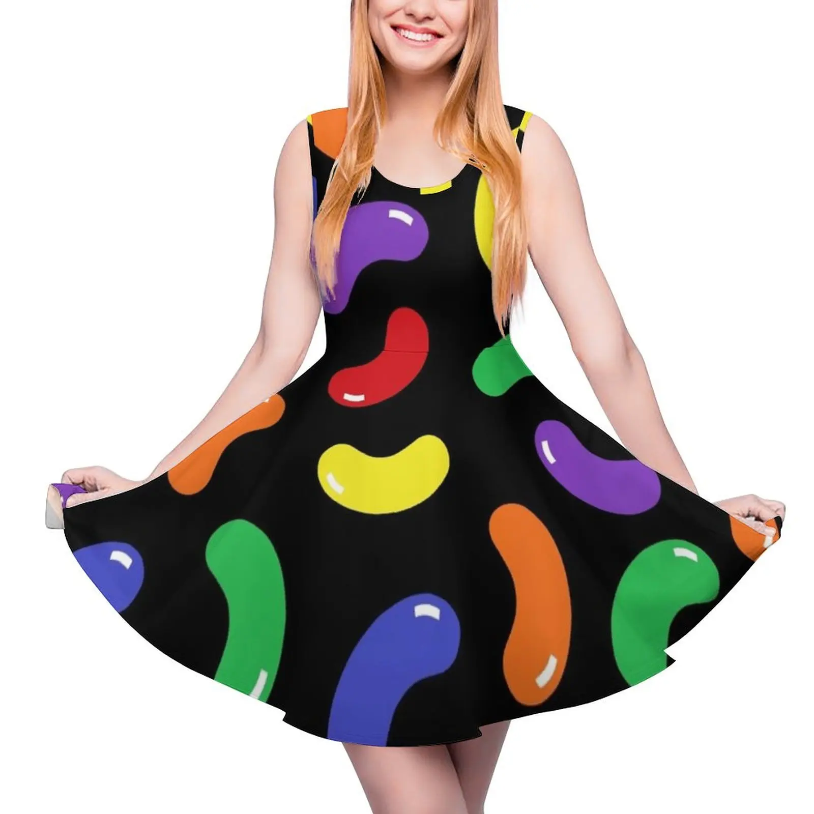

Jelly Bean Pattern Round Neck Dress women dress Long dress