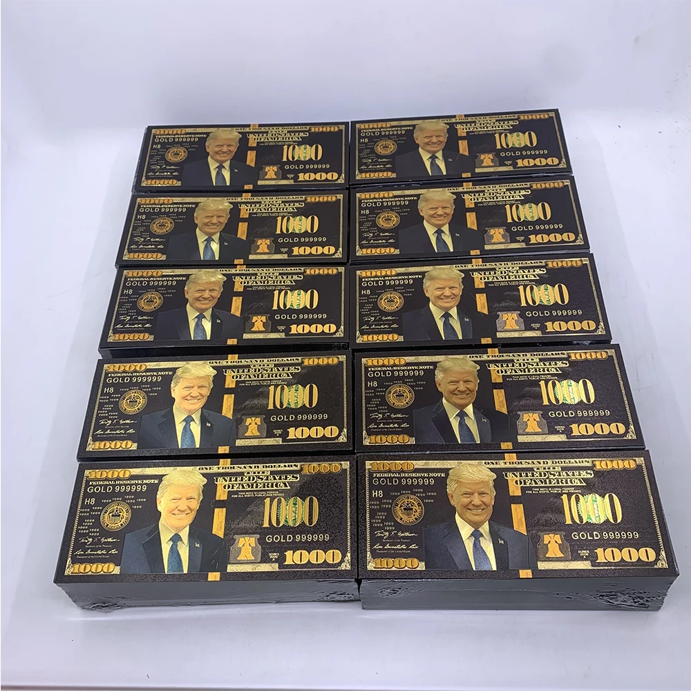 1000 Pz Spedizione Gratuita Us Black Notes President Donald Trump Diamond Usd $1000 Lamina D'Oro Us Trb Golden Check Dollar Bill Money