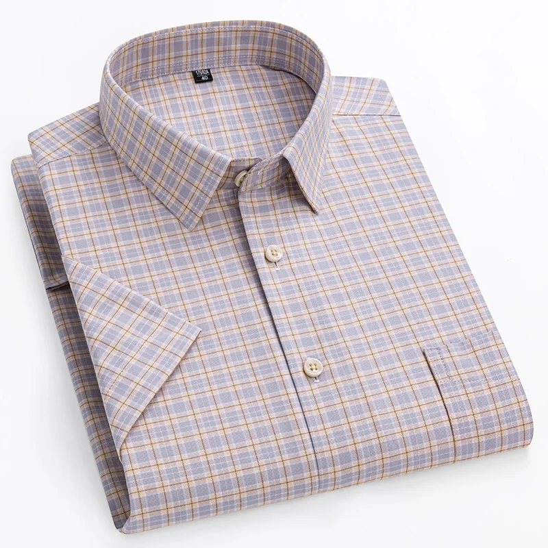 Men Plus Size 14xl Cotton Oxford Summer Short Sleeve Slim Fit Formal Soft Plaid Office Shirt casual short sleeved shirt,linen shirt,short sleeved shirt,button down shirt