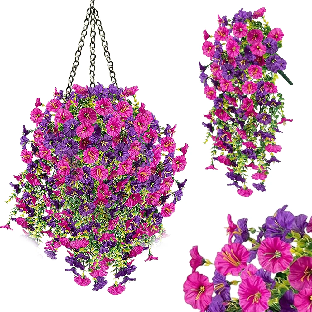 Realistic Hanging Flowers UV Resistant Artificial Morning Glory Flowers Fake Flowers Plants for Garden Porch Window Decoration