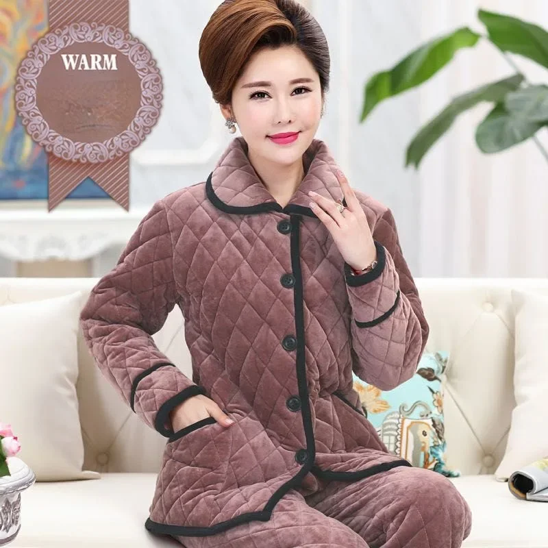 2024 New Winter Coral Fleece Pajamas Women Thickened Fleece Loungewear Warm Triple Layer Sleepwear Flannel Cotton Loungewear Set